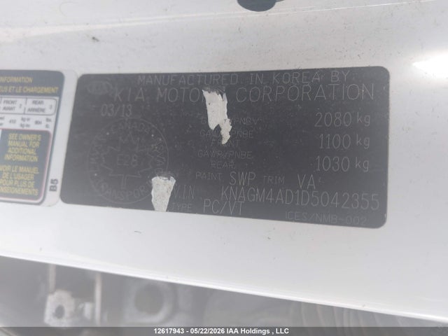 12617943 :رقم المزاد ، KNAGM4AD1D5042355 vin ، 2013 Kia Optima Hybrid مزاد بيع