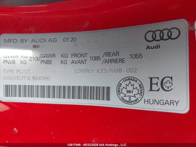 Продаж на аукціоні авто 2020 Audi A3 Progressiv, vin: WAUYELFF3L1000992, номер лоту: 12617949