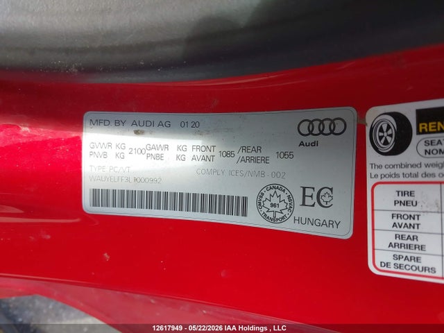 Продаж на аукціоні авто 2020 Audi A3 Progressiv, vin: WAUYELFF3L1000992, номер лоту: 12617949