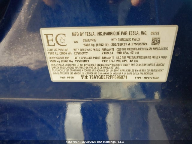 2023 Tesla Model Y მანქანა იყიდება აუქციონზე, vin: 7SAYGDEF2PF696071, აუქციონის ნომერი: 12617967