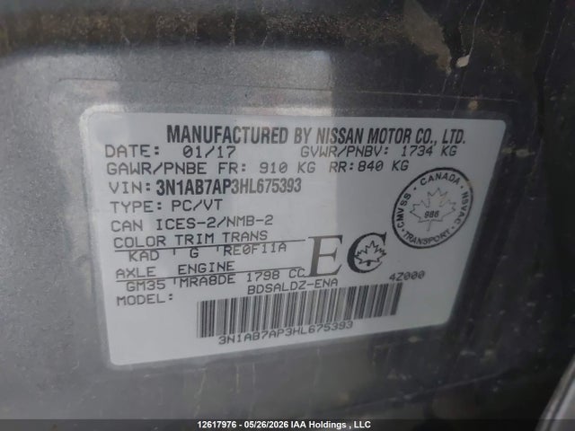 3N1AB7AP3HL675393 Nissan Sentra S/sv/sr/sl