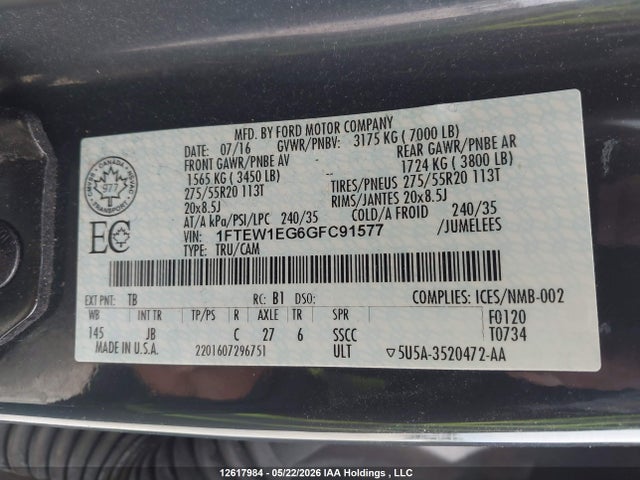 1FTEW1EG6GFC91577 Ford F-150 Xlt