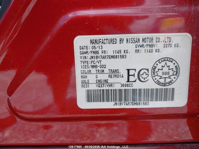 Auction sale of the 2014 Infiniti Q50 Premium/sport, vin: JN1BV7AR7EM681583, lot number: 12617985