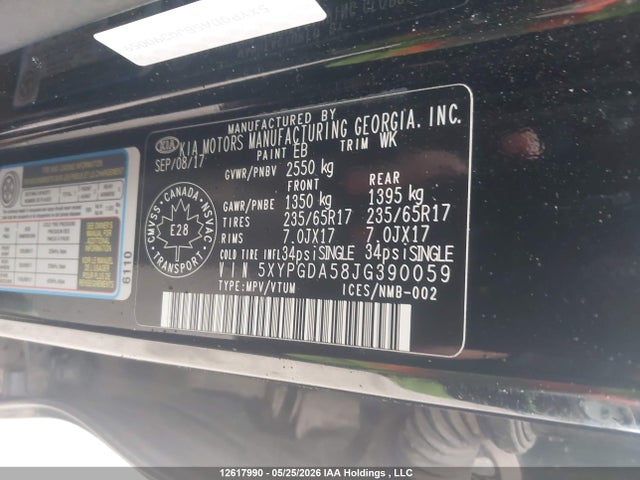 5XYPGDA58JG390059 KIA Sorento 3.3l Lx
