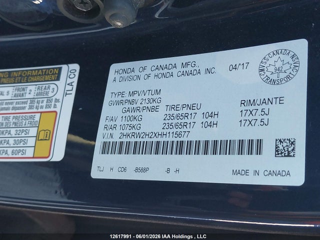 2HKRW2H2XHH115677 Honda CR-V