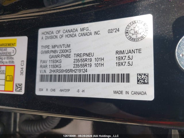 Продажа на аукционе авто 2024 Honda Cr-v Sport Touring, vin: 2HKRS6H95RH219124, номер лота: 12618009