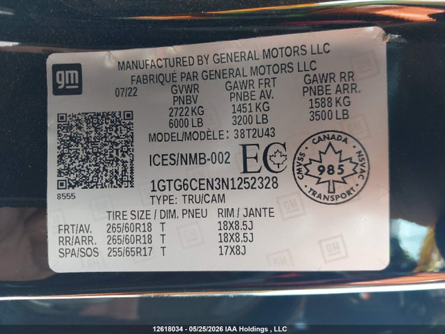 GMC Canyon Elevation 2022 1GTG6CEN3N1252328 Image 22
