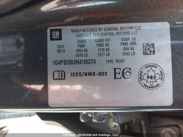 Продажа на аукционе авто 2017 Buick Verano, vin: 1G4PS5SK0H4106274, номер лота: 12618039