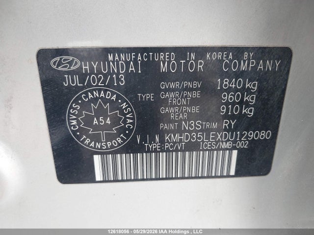 12618056 :رقم المزاد ، KMHD35LEXDU129080 vin ، 2013 Hyundai Elantra مزاد بيع