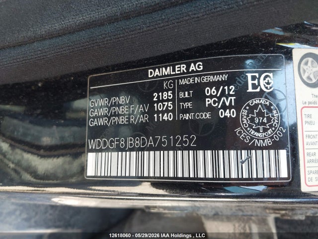12618060 :رقم المزاد ، WDDGF8JB8DA751252 vin ، 2013 Mercedes-benz C 350 4matic مزاد بيع