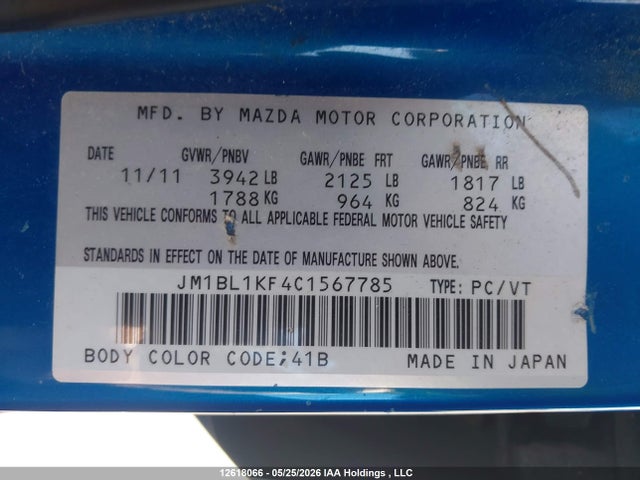Aukcja sprzedaży 2012 Mazda 3 I, vin: JM1BL1KF4C1567785, numer aukcji: 12618066