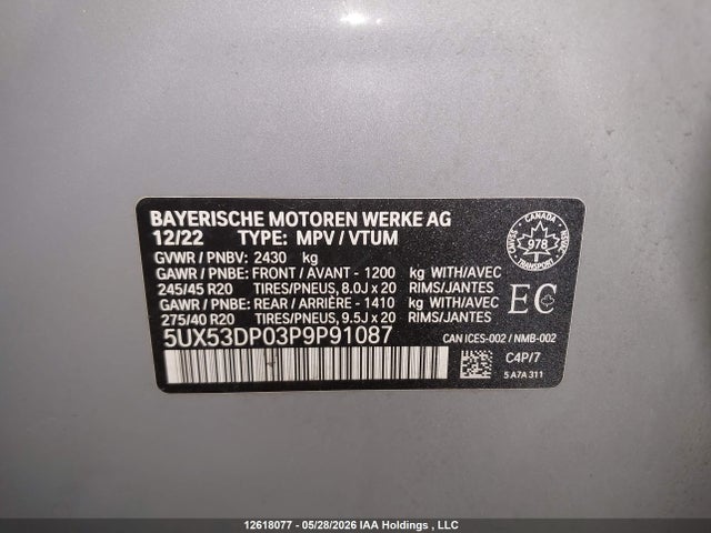 BMW X3 Xdrive30i 2023 5UX53DP03P9P91087 Image 9
