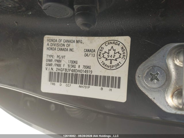 2013 Honda Civic Lx მანქანა იყიდება აუქციონზე, vin: 2HGFB2F48DH014919, აუქციონის ნომერი: 12618082
