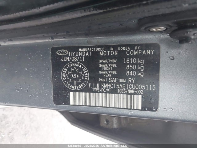 Продажа на аукционе авто 2012 Hyundai Accent Gl, vin: KMHCT5AE1CU005115, номер лота: 12618085