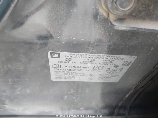 Aukcja sprzedaży 2014 Gmc Terrain Slt, vin: 2GKFLXEKXE6251180, numer aukcji: 12618091