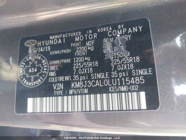 Aukcja sprzedaży 2020 Hyundai Tucson Limited/sel/sport/ultimate/value, vin: KM8J3CAL0LU115485, numer aukcji: 12618093