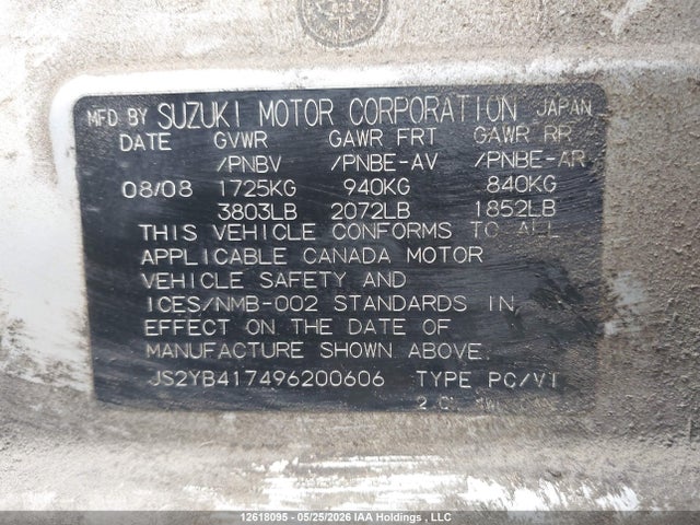 2009 Suzuki Sx4 მანქანა იყიდება აუქციონზე, vin: JS2YB417496200606, აუქციონის ნომერი: 12618095