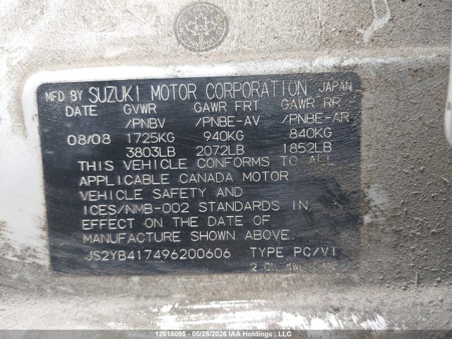 2009 Suzuki Sx4 მანქანა იყიდება აუქციონზე, vin: JS2YB417496200606, აუქციონის ნომერი: 12618095
