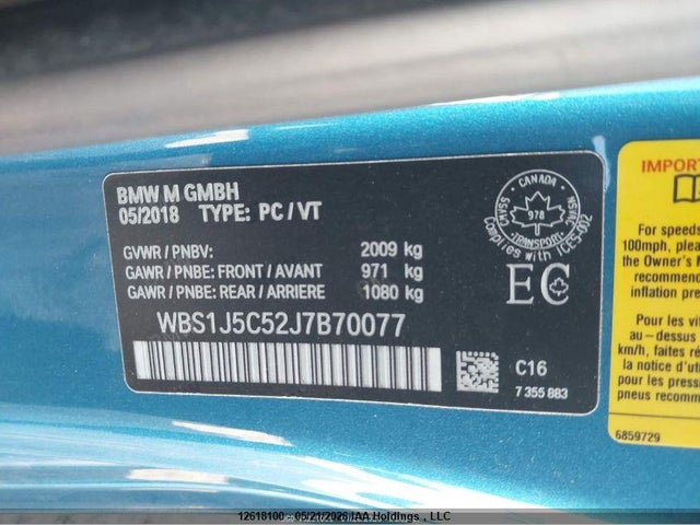 Продажа на аукционе авто 2018 Bmw M2, vin: WBS1J5C52J7B70077, номер лота: 12618100