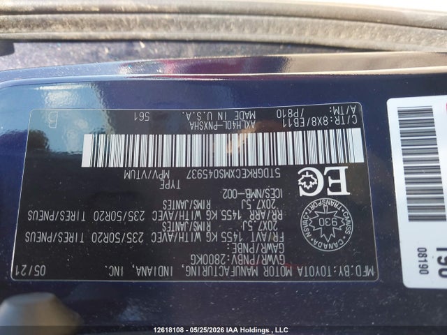 2021 Toyota Sienna Le/xle/xse/limited/platinum მანქანა იყიდება აუქციონზე, vin: 5TDGRKECXMS045937, აუქციონის ნომერი: 12618108