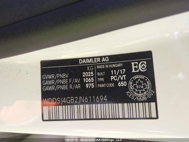 WDDSJ4GB2JN611694 Mercedes-Benz CLA 250 4MATIC