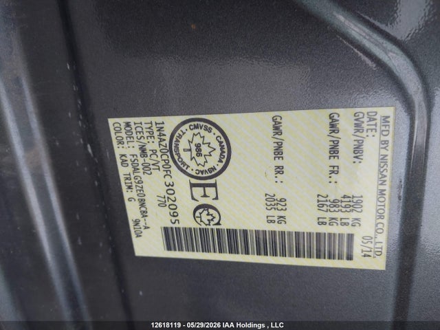 12618119 :رقم المزاد ، 1N4AZ0CP0FC302095 vin ، 2015 Nissan Leaf مزاد بيع