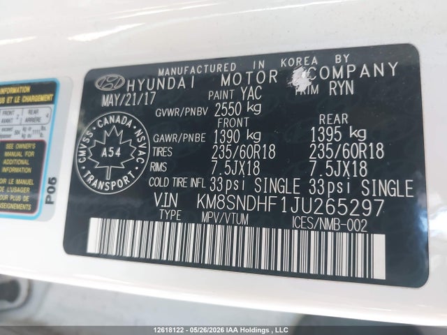 Продаж на аукціоні авто 2018 Hyundai Santa Fe Se/limited, vin: KM8SNDHF1JU265297, номер лоту: 12618122