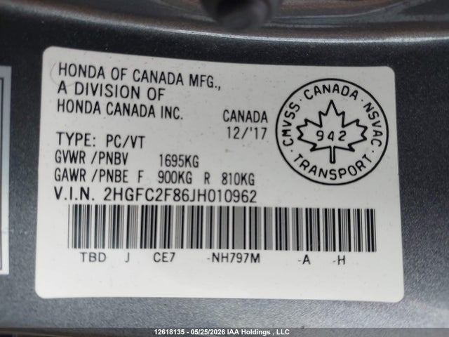 Honda Civic 2018 2HGFC2F86JH010962 Image 18