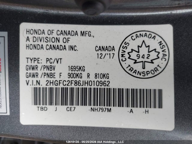Honda Civic 2018 2HGFC2F86JH010962 Image 9