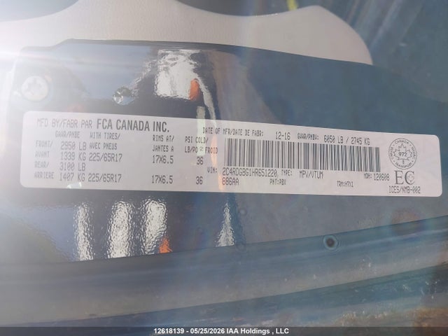 2017 Dodge Grand Caravan Se მანქანა იყიდება აუქციონზე, vin: 2C4RDGBG1HR651220, აუქციონის ნომერი: 12618139
