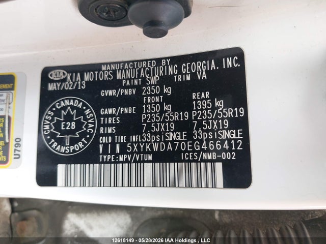 Продажа на аукционе авто 2014 Kia Sorento, vin: 5XYKWDA70EG466412, номер лота: 12618149