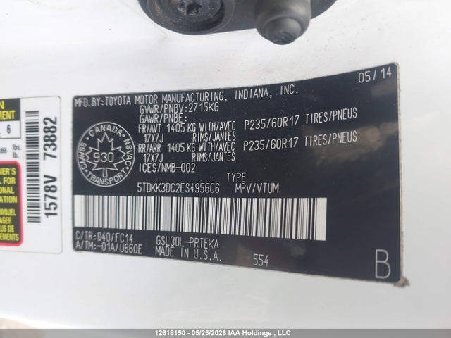 Auction sale of the 2014 Toyota Sienna Le, vin: 5TDKK3DC2ES495606, lot number: 12618150