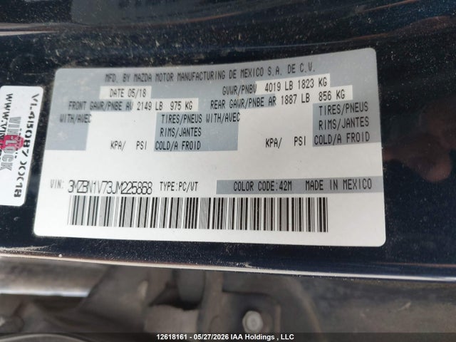 12618161 :رقم المزاد ، 3MZBN1V73JM225868 vin ، 2018 Mazda 3 Gs مزاد بيع