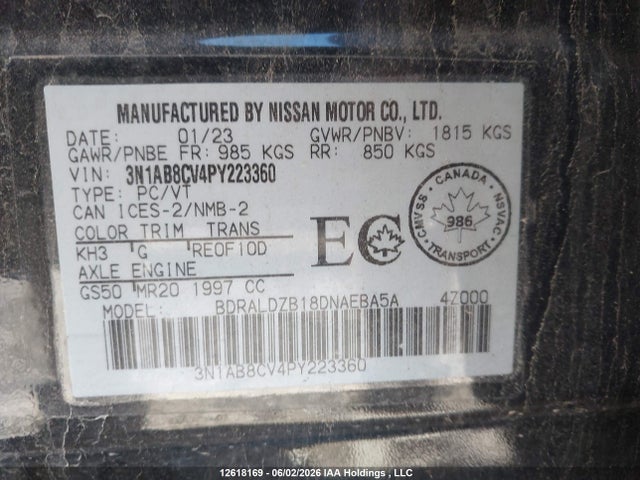 Aukcja sprzedaży 2023 Nissan Sentra, vin: 3N1AB8CV4PY223360, numer aukcji: 12618169