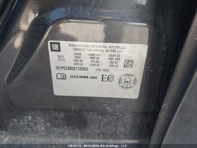Продаж на аукціоні авто 2014 Chevrolet Cruze Lt, vin: 1G1PC5SB3E7125552, номер лоту: 12618173