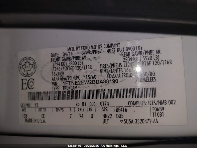 Aukcja sprzedaży 2011 Ford E-250 Commercial, vin: 1FTNE2EW2BDA88190, numer aukcji: 12618176