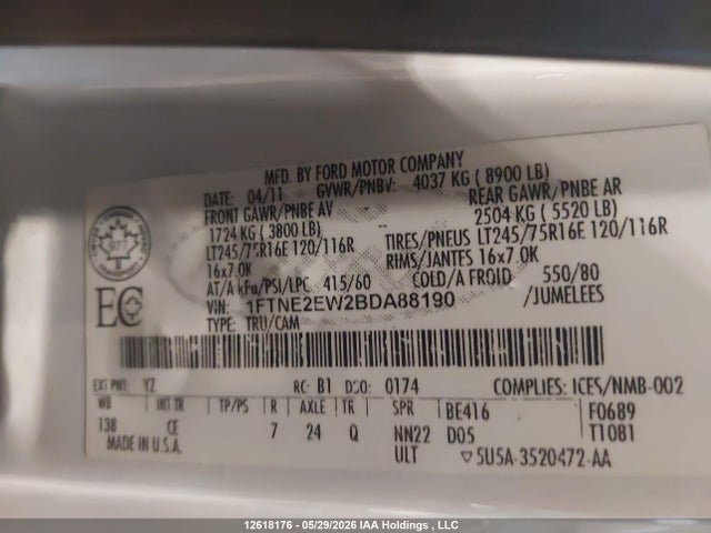 Aukcja sprzedaży 2011 Ford E-250 Commercial, vin: 1FTNE2EW2BDA88190, numer aukcji: 12618176