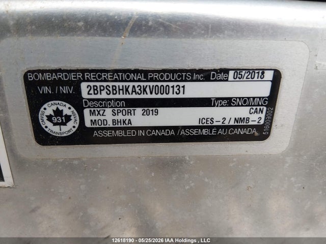 2019 Skidoo  მანქანა იყიდება აუქციონზე, vin: 2BPSBHKA3KV000131, აუქციონის ნომერი: 12618190