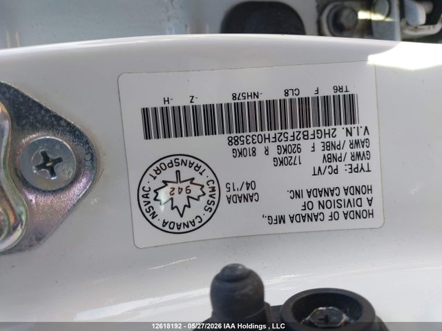 2015 Honda Civic Ex 4dr მანქანა იყიდება აუქციონზე, vin: 2HGFB2F52FH033588, აუქციონის ნომერი: 12618192