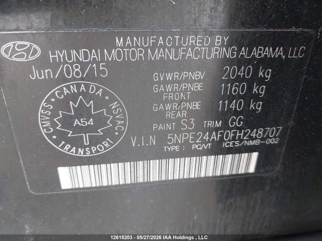 Продаж на аукціоні авто 2015 Hyundai Sonata Se, vin: 5NPE24AF0FH248707, номер лоту: 12618203