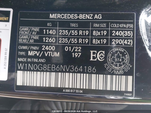 Aukcja sprzedaży 2022 Mercedes-benz Glc 300 4matic, vin: W1N0G8EB6NV364186, numer aukcji: 12618212