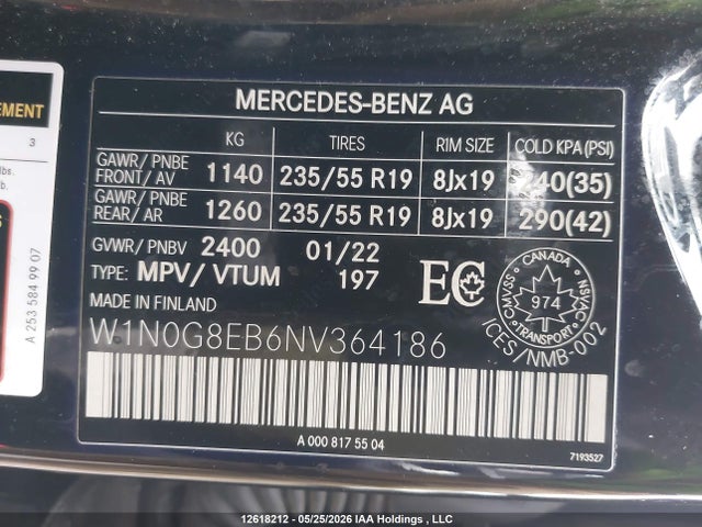 Продаж на аукціоні авто 2022 Mercedes-benz Glc 300 4matic, vin: W1N0G8EB6NV364186, номер лоту: 12618212