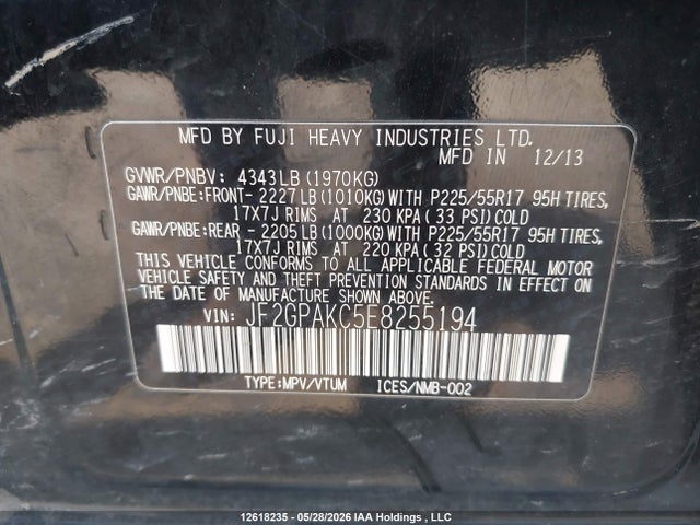 Aukcja sprzedaży 2014 Subaru Xv Crosstrek 2.0i Limited, vin: JF2GPAKC5E8255194, numer aukcji: 12618235