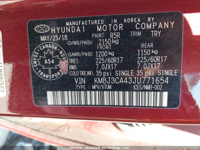Продажа на аукционе авто 2018 Hyundai Tucson, vin: KM8J3CA43JU771654, номер лота: 12618236