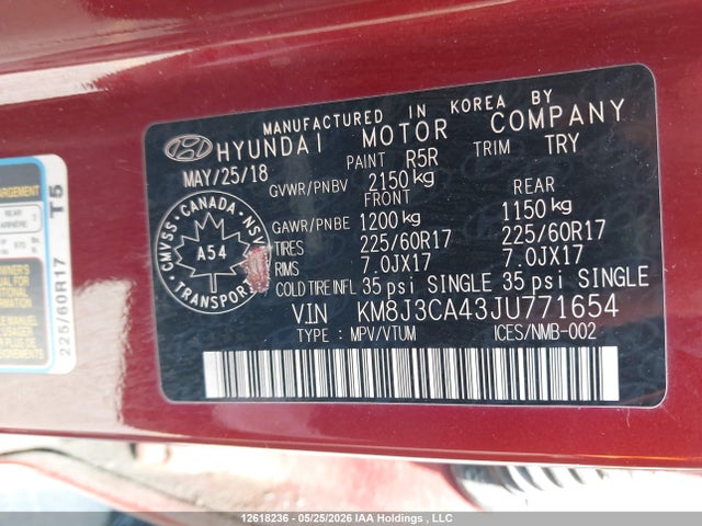 Продажа на аукционе авто 2018 Hyundai Tucson, vin: KM8J3CA43JU771654, номер лота: 12618236
