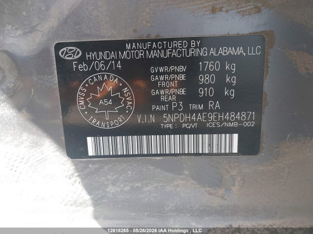2014 Hyundai Elantra Se/sport/limited მანქანა იყიდება აუქციონზე, vin: 5NPDH4AE9EH484871, აუქციონის ნომერი: 12618265