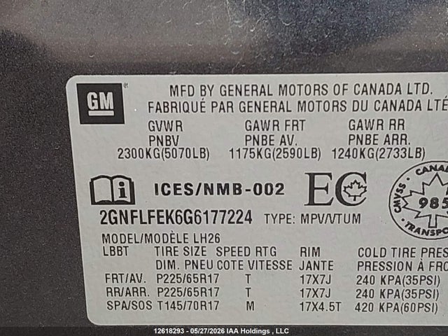 2GNFLFEK6G6177224 Chevrolet EQUINOX 1LT