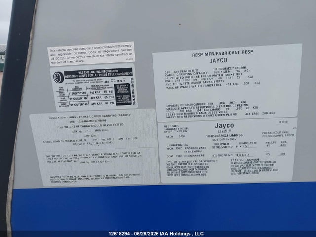 Aukcja sprzedaży 2018 Jayco , vin: 1UJBJ0BMXJ1JM0266, numer aukcji: 12618294