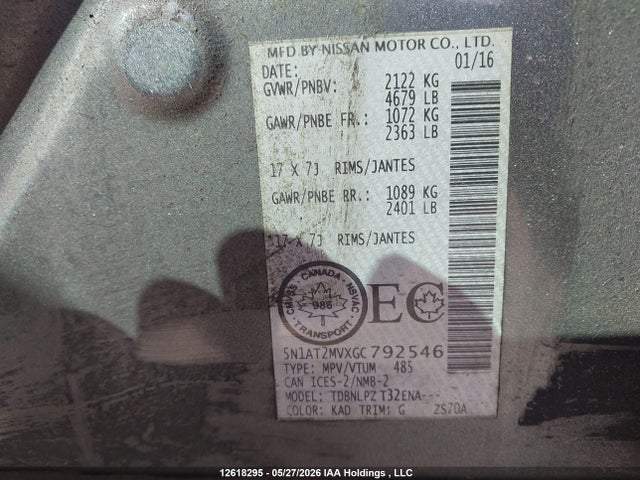 Продаж на аукціоні авто 2016 Nissan Rogue S/sl Premium/sv, vin: 5N1AT2MVXGC792546, номер лоту: 12618295