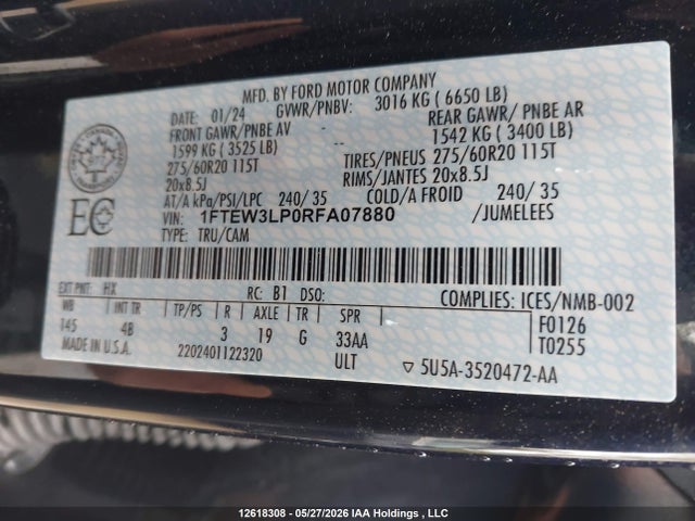 Продаж на аукціоні авто 2024 Ford F-150 Xlt, vin: 1FTEW3LP0RFA07880, номер лоту: 12618308